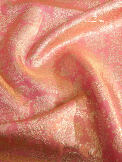 Beautiful Pink Tissue Pure Kanjivaram Silk Saree (2G) Zari With Self Border
