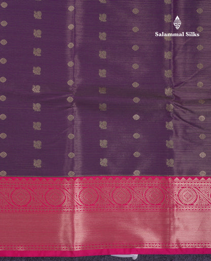 Beautiful Beige Vaira Oosi Lines Semi Silk Saree With Contrast Pink Border