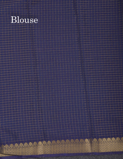 Sky Blue Small Checks Semi Mysore Crepe Saree With Contrast Navy Blue Small Border