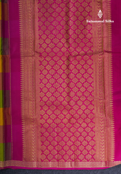 Paalum Pazham Checks With Butta Pure Kanjivaram Silk Saree With Contrast Pink Small Traditional Border