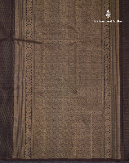 Beautiful Dark Brown Traditional Checks And Peacock & Chakaram Butta Pure Kanjivaram Silk Saree With Blouse