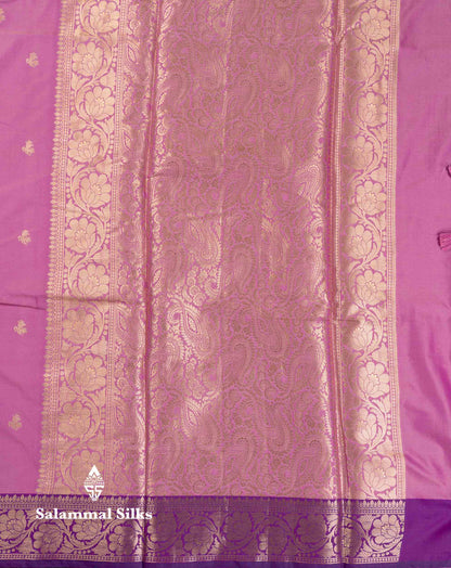 Beautiful Light Chocolate Semi Silk Saree With Contrast Violet Traditional Border