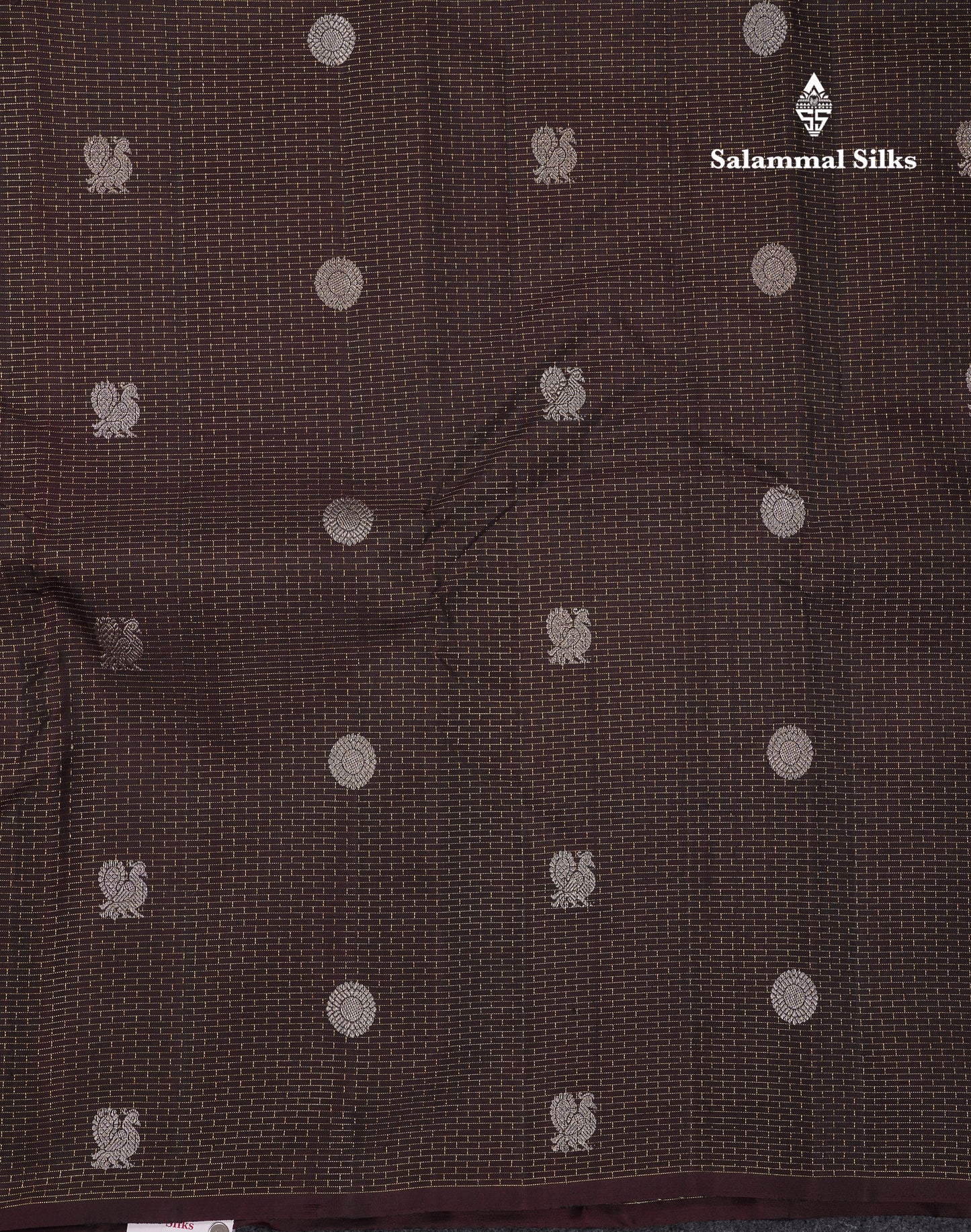 Beautiful Dark Brown Traditional Checks And Peacock & Chakaram Butta Pure Kanjivaram Silk Saree With Blouse