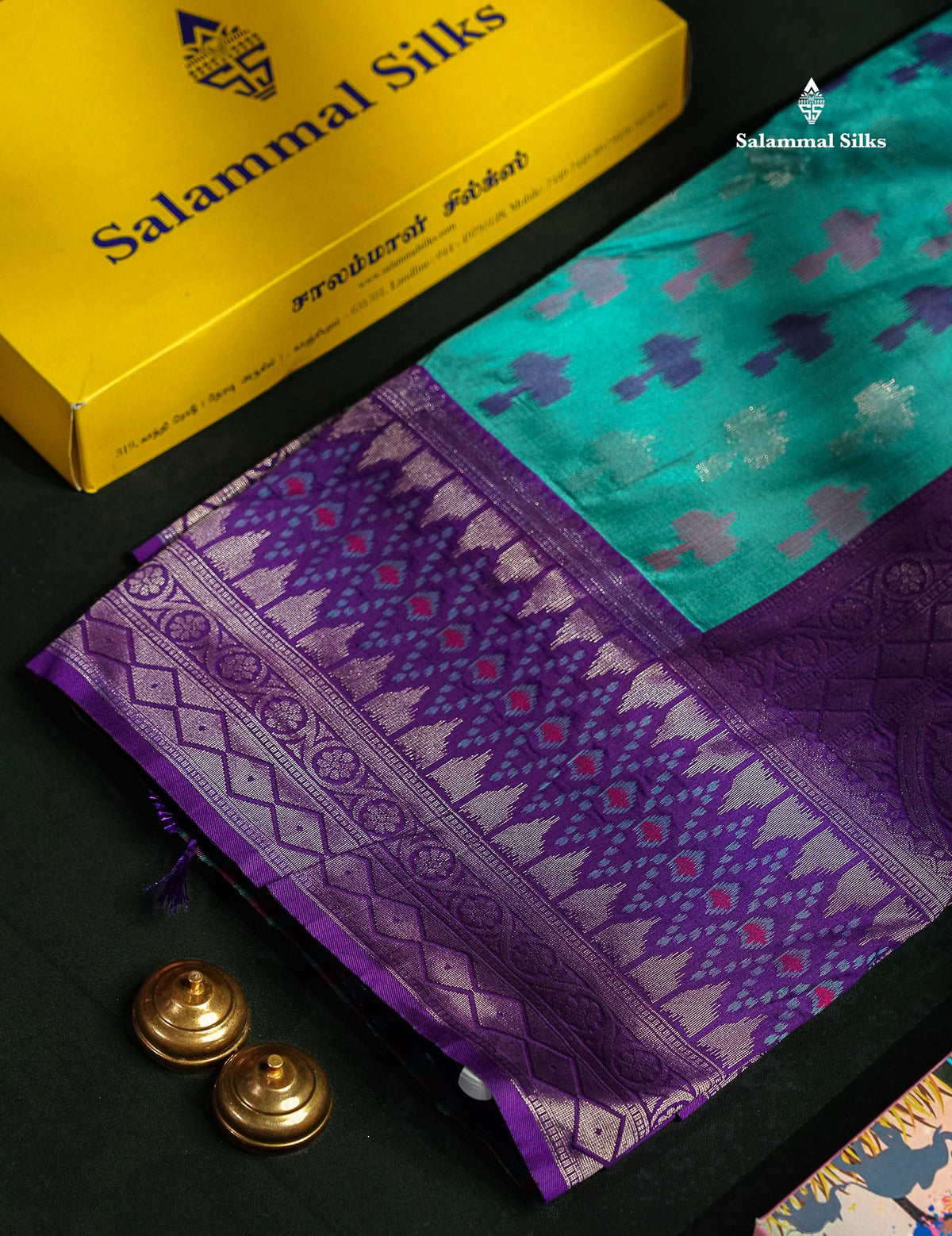 Beautiful Blue Ekkat Design Semi Silk Saree With Contrast Violet Fancy Border