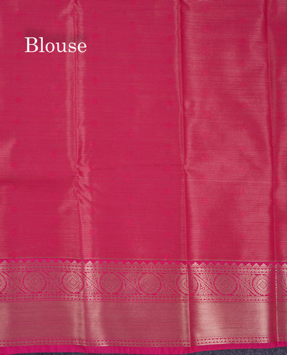 Beautiful Beige Vaira Oosi Lines Semi Silk Saree With Contrast Pink Border