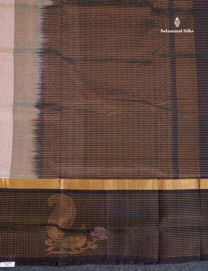 Pure Silk Cotton Saree - Light Peach Along With Contrast Snuff Brown Traditional Evening Morning Border