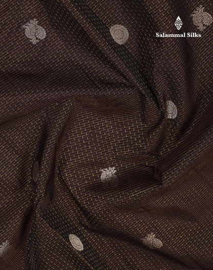 Beautiful Dark Brown Traditional Checks And Peacock & Chakaram Butta Pure Kanjivaram Silk Saree With Blouse