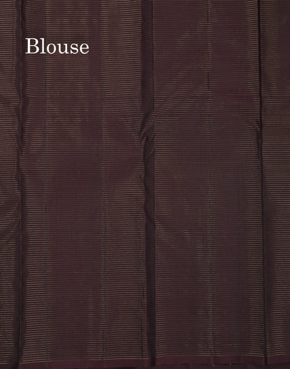 Beautiful Dark Brown Traditional Checks And Peacock & Chakaram Butta Pure Kanjivaram Silk Saree With Blouse