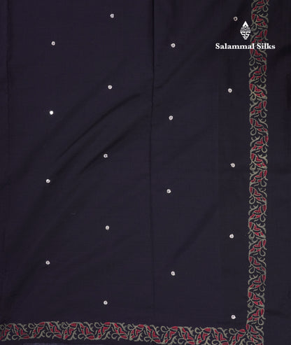 Beautiful Black Mirror Work South Cotton Printed Saree With Contrast Elephant Grey Blouse