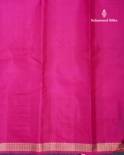 Paalum Pazham Checks With Butta Pure Kanjivaram Silk Saree With Contrast Pink Small Traditional Border