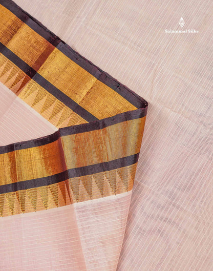 Pure Silk Cotton Saree - Light Peach Along With Contrast Snuff Brown Traditional Evening Morning Border