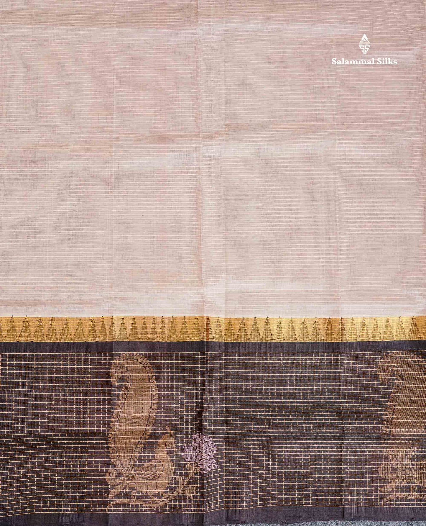Pure Silk Cotton Saree - Light Peach Along With Contrast Snuff Brown Traditional Evening Morning Border