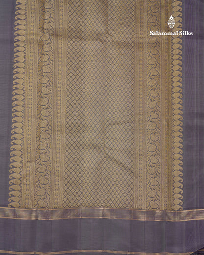 Beautiful Half White Checks With Peacock Butta Pure Kanjivaram Silk Saree With Contrast Light Violet Traditional Gap Border