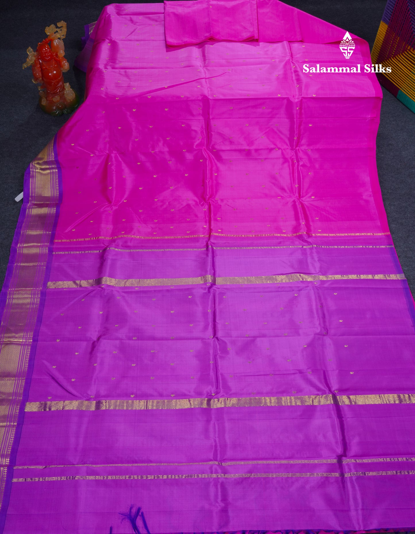 Beautiful Light Pink Pure Kanjivaram Silk Saree With Contrast Purple Traditional One Side Border