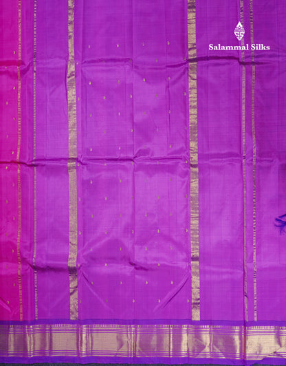 Beautiful Light Pink Pure Kanjivaram Silk Saree With Contrast Purple Traditional One Side Border