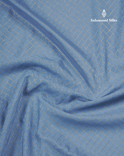 Sky Blue Small Checks Semi Mysore Crepe Saree With Contrast Navy Blue Small Border