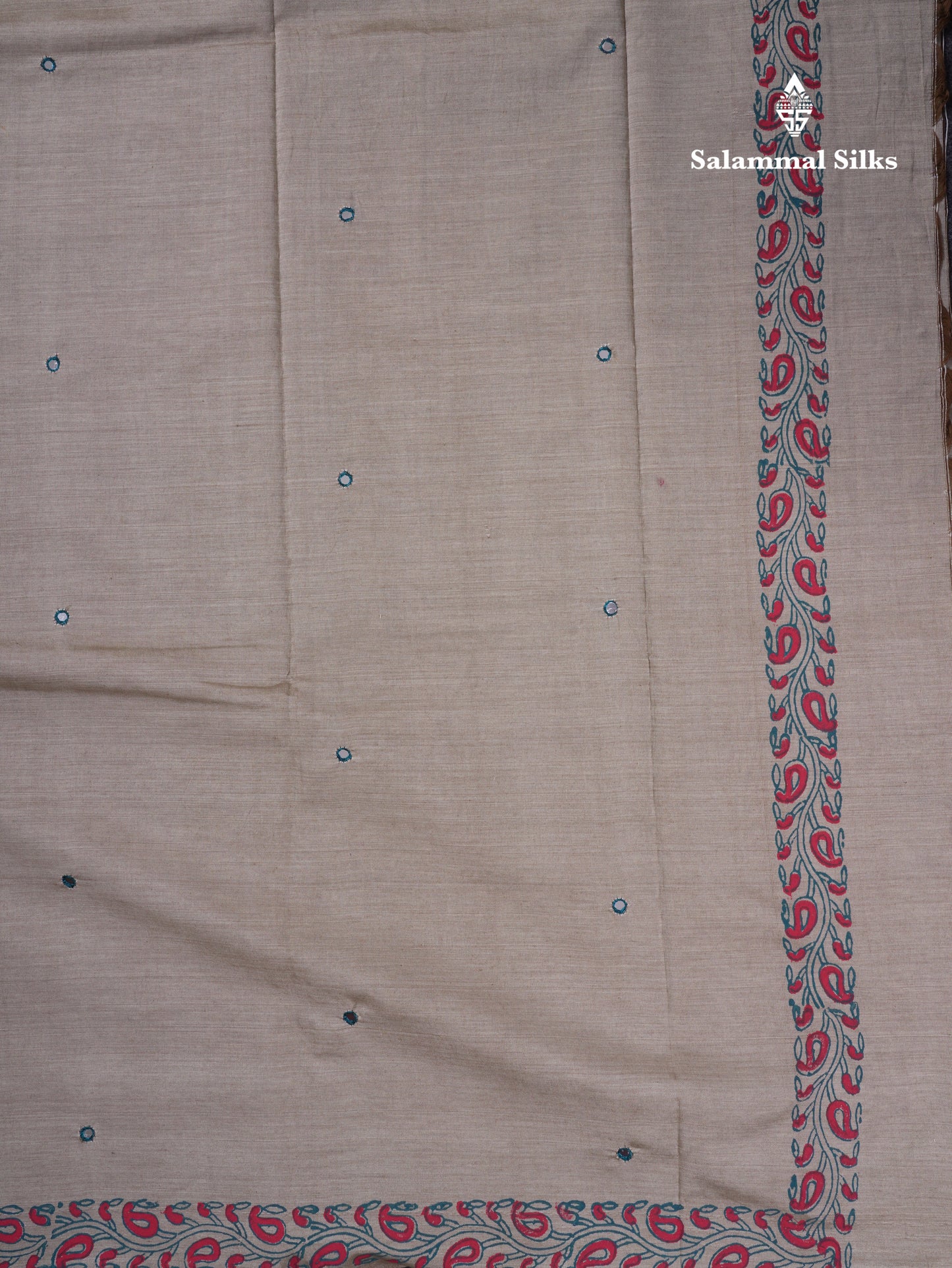 Beautiful Cream Sandal Mirror Work South Cotton Printed Saree With Contrast Pink Blouse
