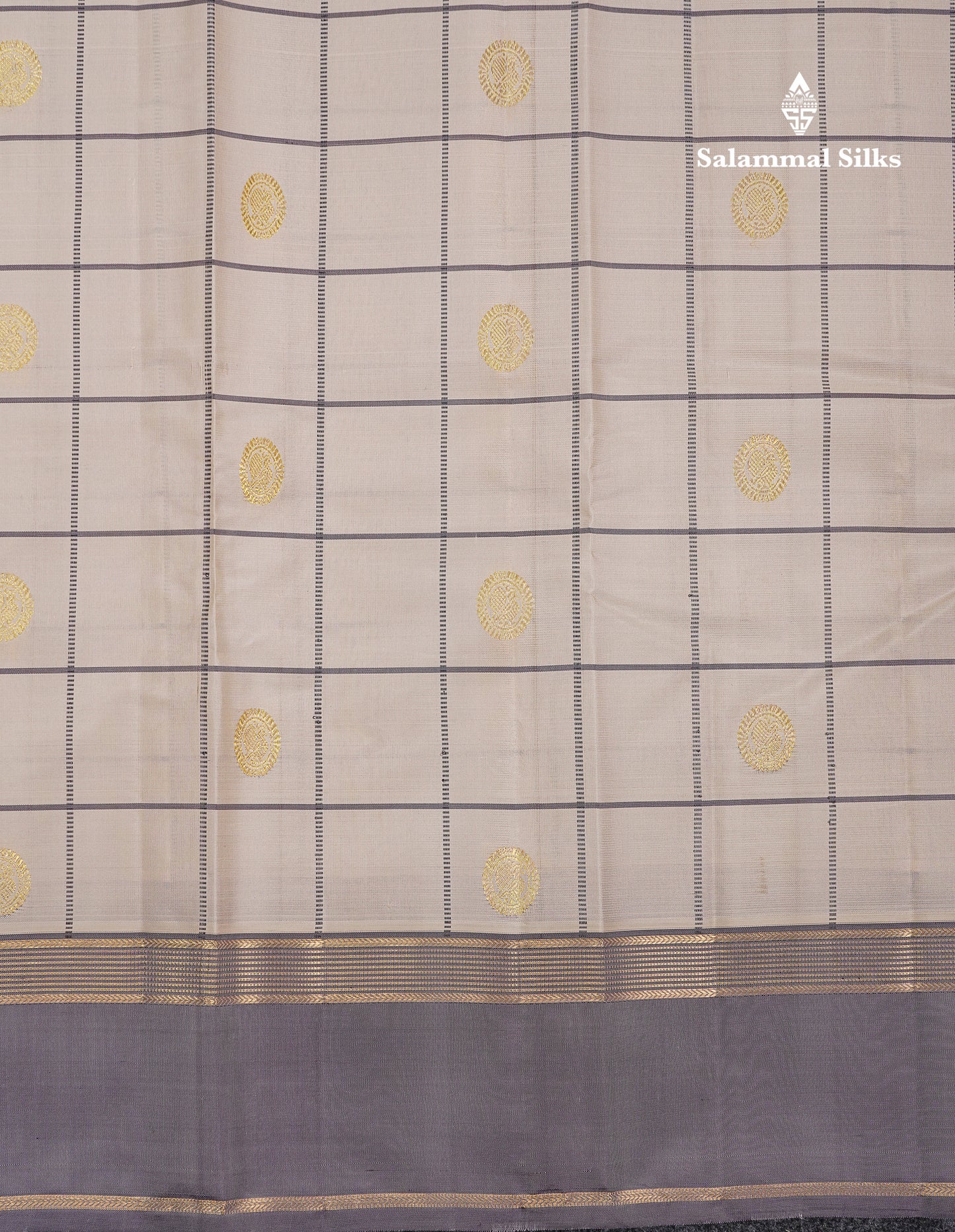 Beautiful Half White Checks With Peacock Butta Pure Kanjivaram Silk Saree With Contrast Light Violet Traditional Gap Border