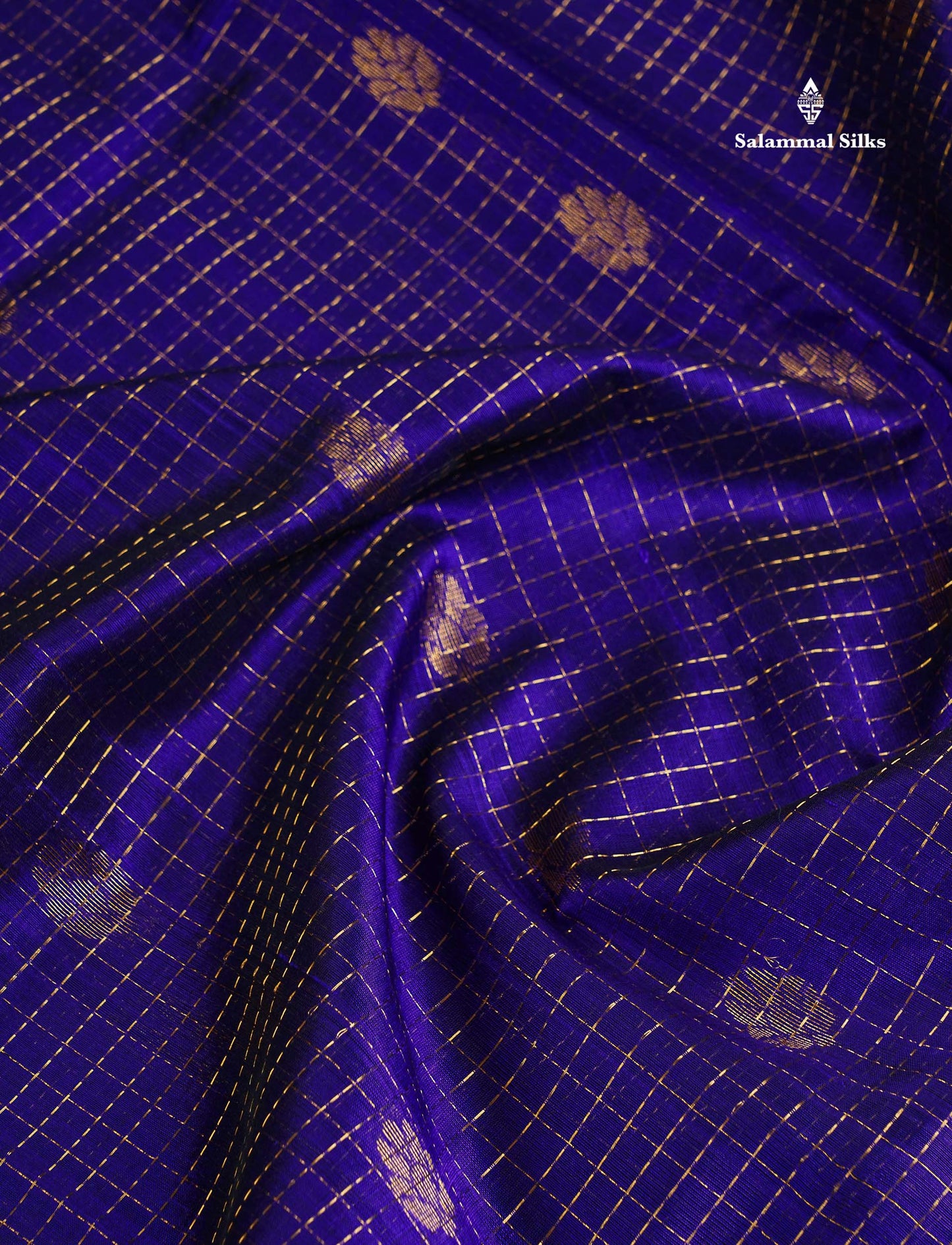 Pure Silk Cotton Saree - Dual Tone Royal Blue Checks With Butta Along With Contrast Dual Tone Sapphire Blue Traditional Evening Morning Border