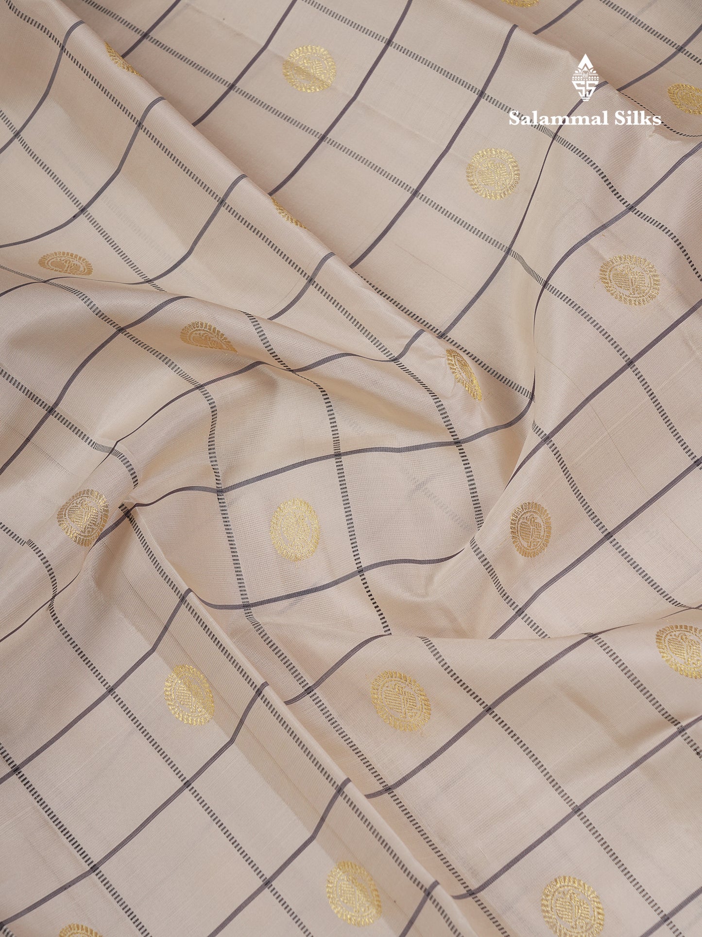 Beautiful Half White Checks With Peacock Butta Pure Kanjivaram Silk Saree With Contrast Light Violet Traditional Gap Border