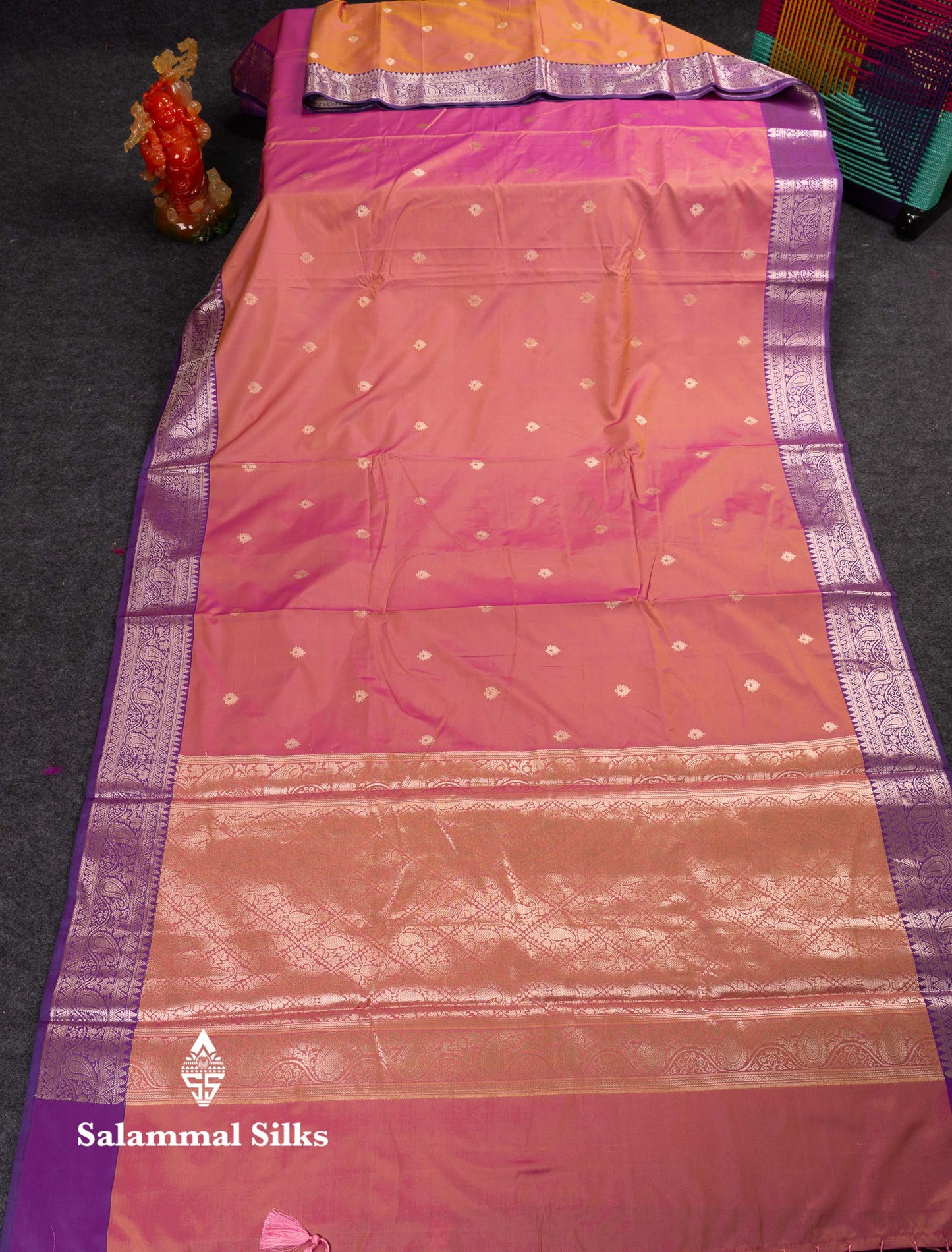 Beautiful Olive Green Semi Silk Saree With Contrast Peacock Blue Traditional Border