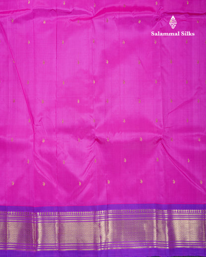 Beautiful Light Pink Pure Kanjivaram Silk Saree With Contrast Purple Traditional One Side Border