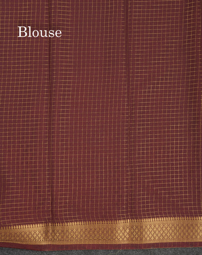 Sky Blue Small Checks Semi Mysore Crepe Saree With Contrast Navy Blue Small Border