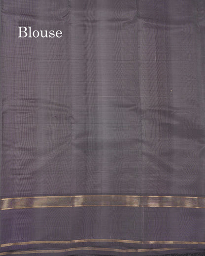 Beautiful Half White Checks With Peacock Butta Pure Kanjivaram Silk Saree With Contrast Light Violet Traditional Gap Border