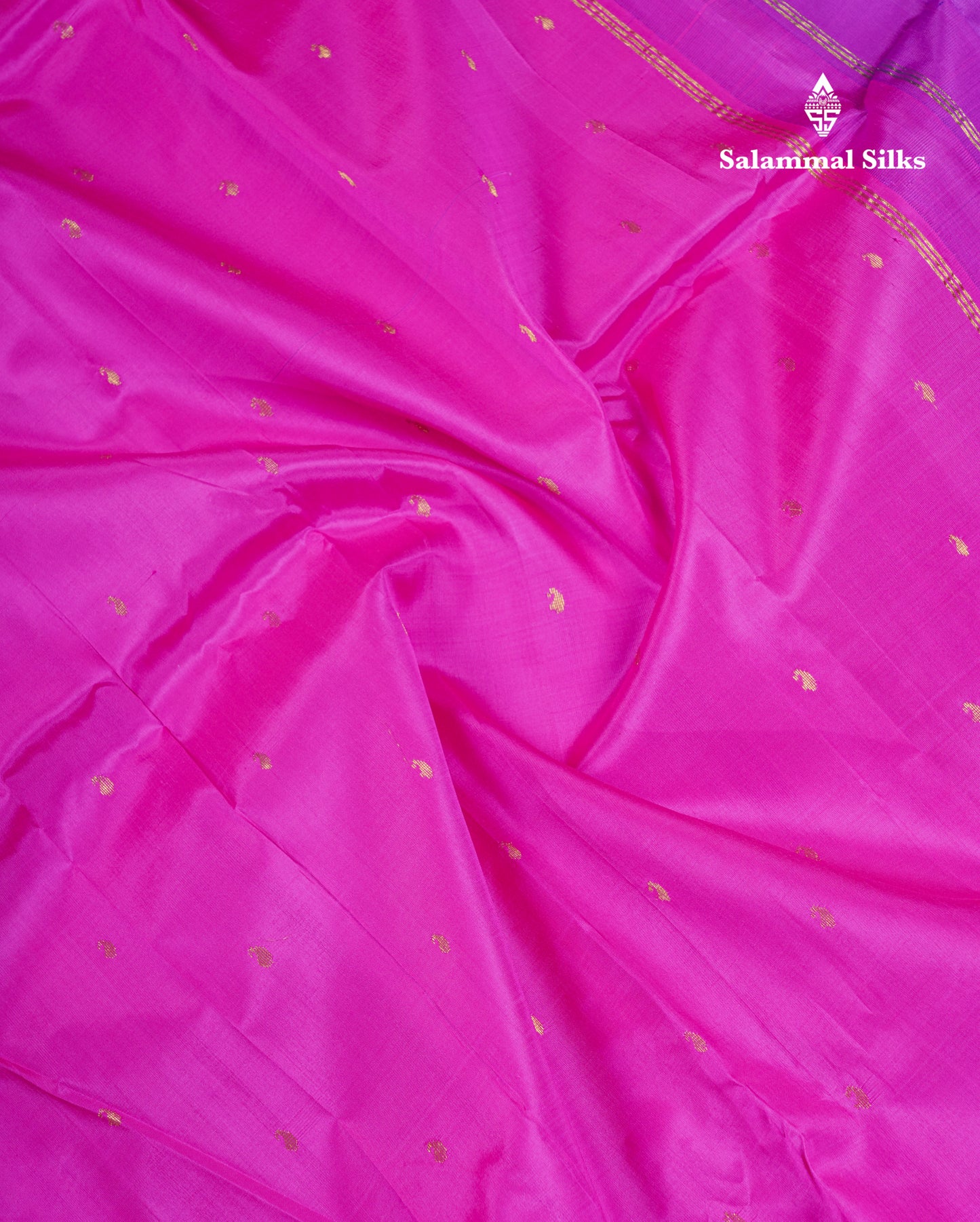 Beautiful Light Pink Pure Kanjivaram Silk Saree With Contrast Purple Traditional One Side Border