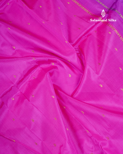 Beautiful Light Pink Pure Kanjivaram Silk Saree With Contrast Purple Traditional One Side Border