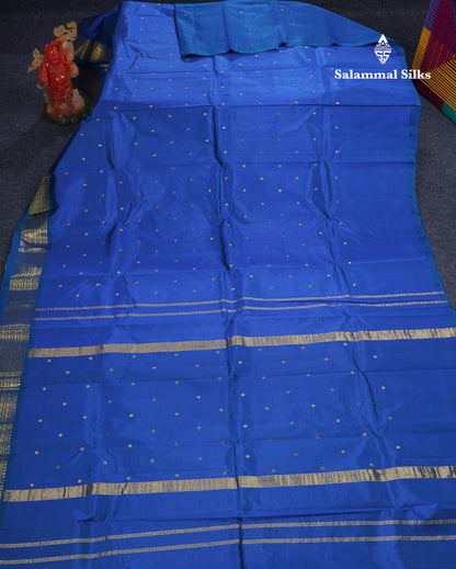 Dual Tone Royal Blue Pure Kanjivaram Silk Saree With Contrast Peacock Blue One Side Traditional Border