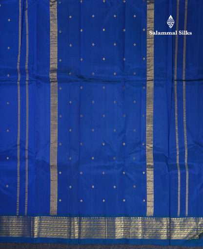 Dual Tone Royal Blue Pure Kanjivaram Silk Saree With Contrast Peacock Blue One Side Traditional Border