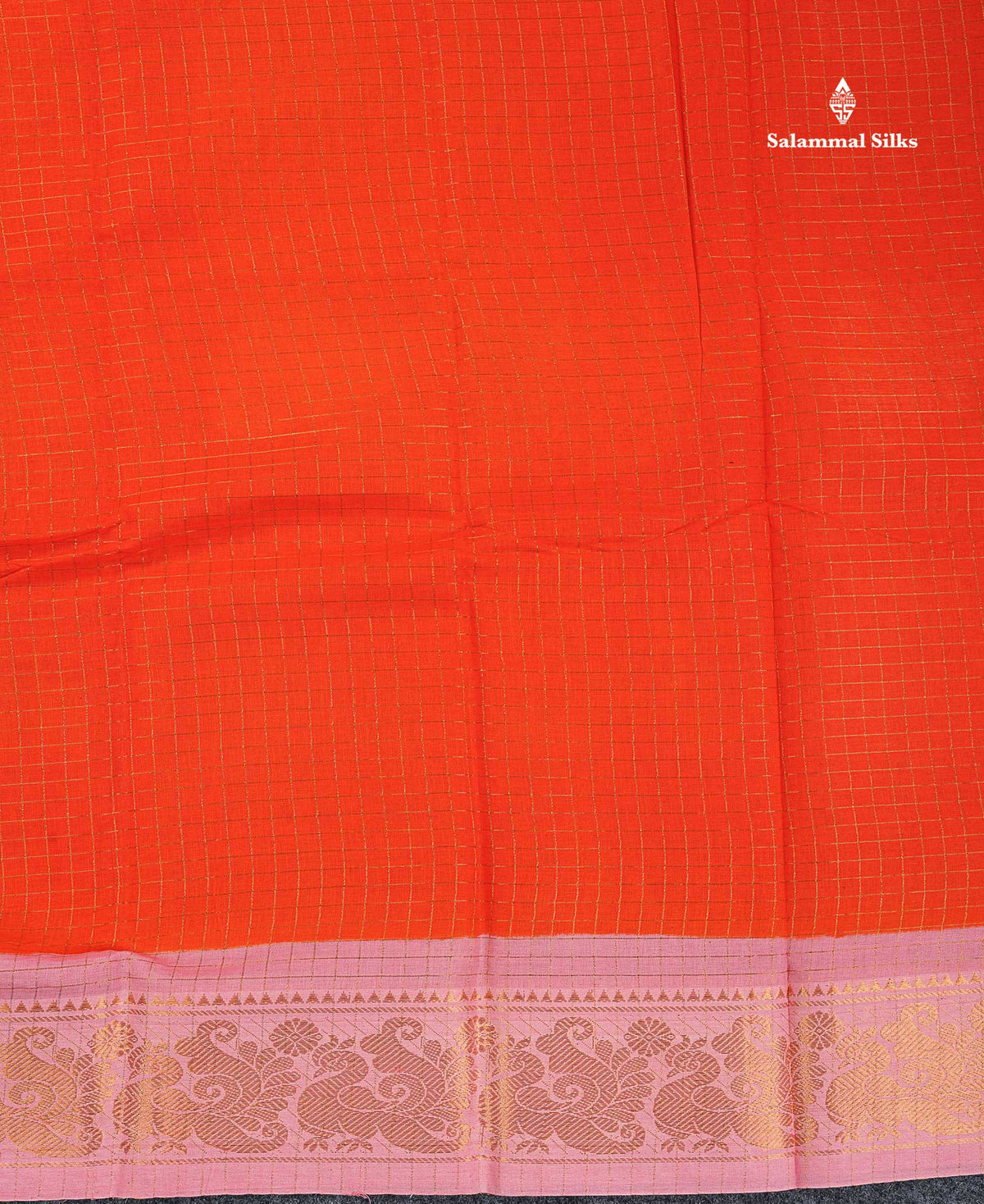 Sungudi Cotton Saree - Orange Colour Body Small Zari Checks With Baby Pink Border