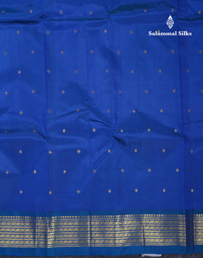 Dual Tone Royal Blue Pure Kanjivaram Silk Saree With Contrast Peacock Blue One Side Traditional Border