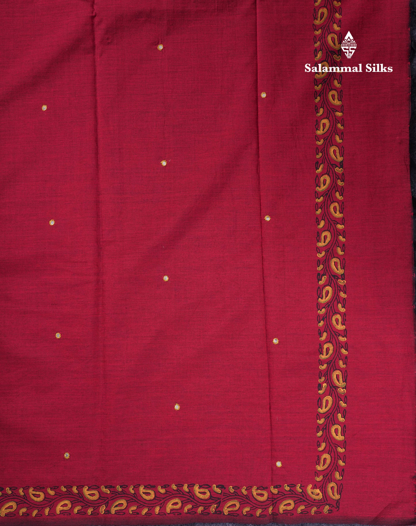 Beautiful Maroon Mirror Work South Cotton Printed Saree With Contrast Yellow Blouse