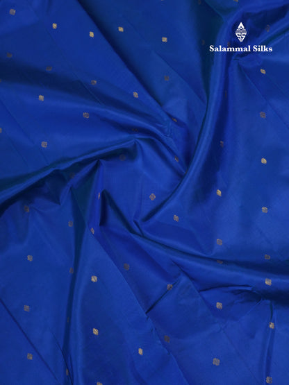Dual Tone Royal Blue Pure Kanjivaram Silk Saree With Contrast Peacock Blue One Side Traditional Border