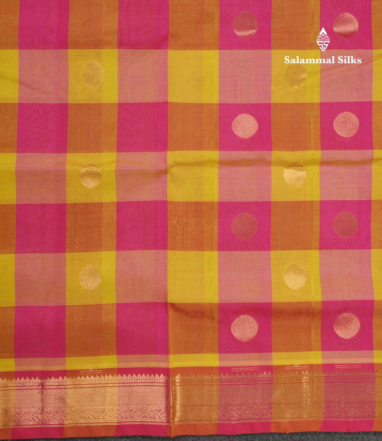 Paalum Pazham Checks Pure Silk Cotton Saree With Contrast Pink Blouse