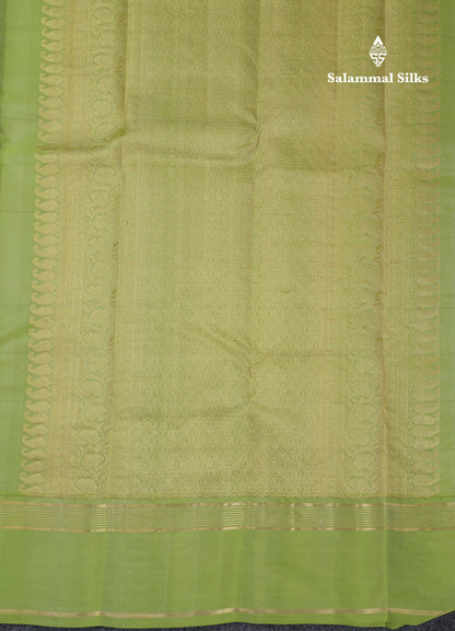 Beautiful Half White Checks With Peacock Butta Pure Kanjivaram Silk Saree With Contrast Parrot Green Traditional Gap Border