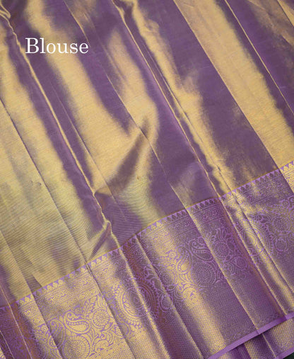 Beautiful Gold Tissue Bridal Pure Kanjivaram Silk Saree With Contrast Lavender Traditional Border