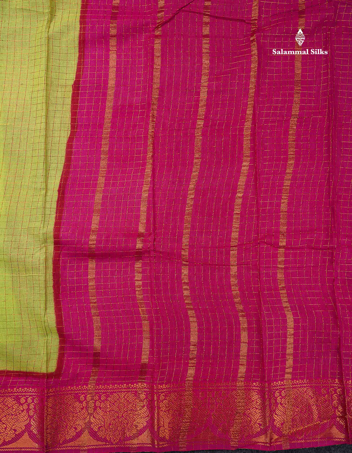 Sungudi Cotton Saree - Orange Colour Body Small Zari Checks With Baby Pink Border