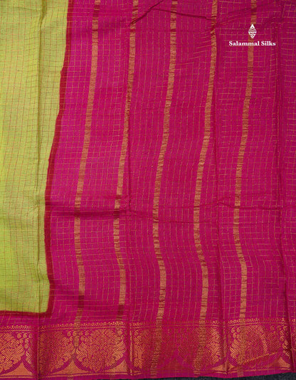 Sungudi Cotton Saree - Orange Colour Body Small Zari Checks With Baby Pink Border