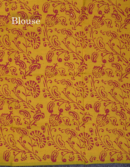 Beautiful Maroon Mirror Work South Cotton Printed Saree With Contrast Yellow Blouse