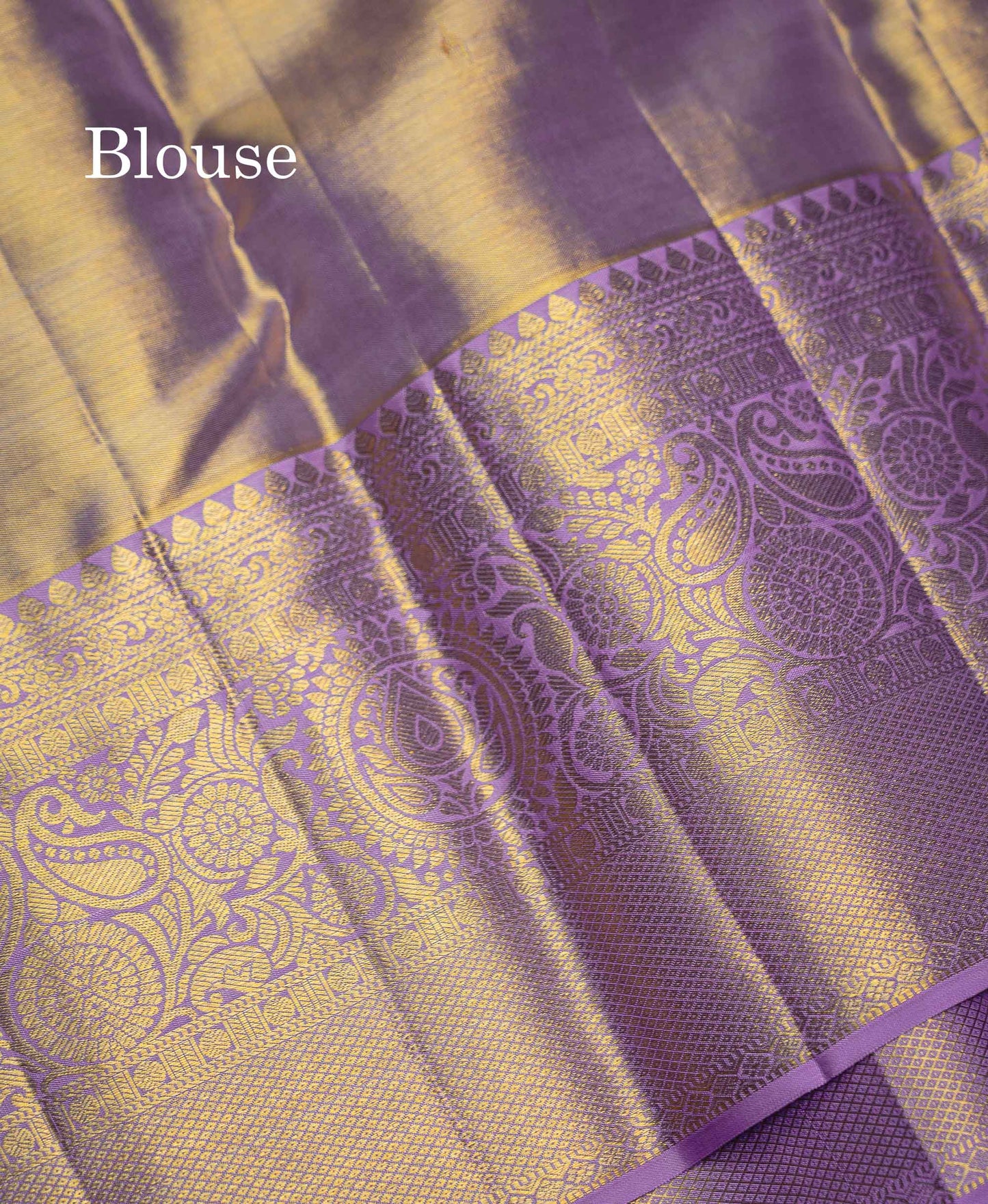 Beautiful Gold Tissue Bridal Pure Kanjivaram Silk Saree With Contrast Lavender Traditional Border