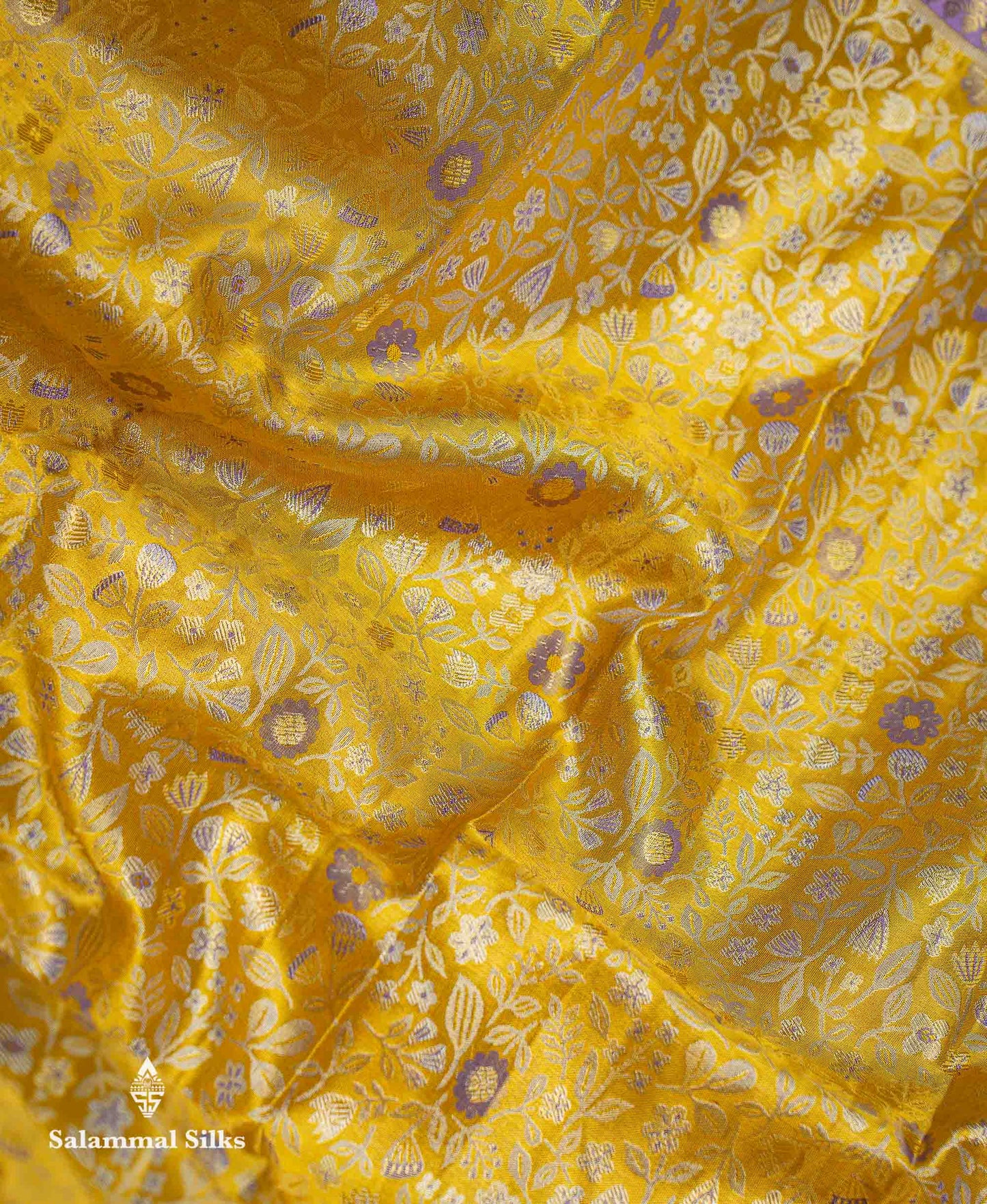 Beautiful Gold Tissue Bridal Pure Kanjivaram Silk Saree With Contrast Lavender Traditional Border