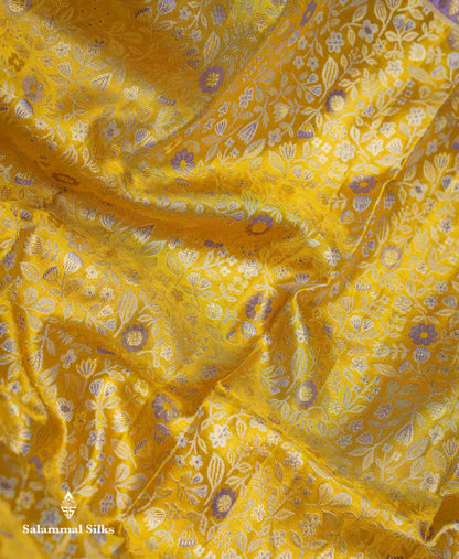 Beautiful Gold Tissue Bridal Pure Kanjivaram Silk Saree With Contrast Lavender Traditional Border