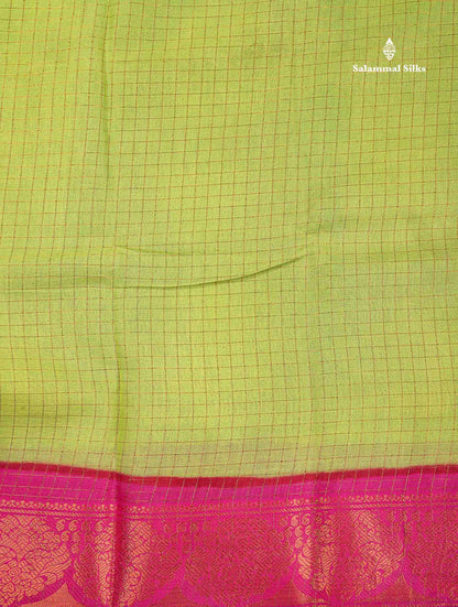 Sungudi Cotton Saree - Orange Colour Body Small Zari Checks With Baby Pink Border