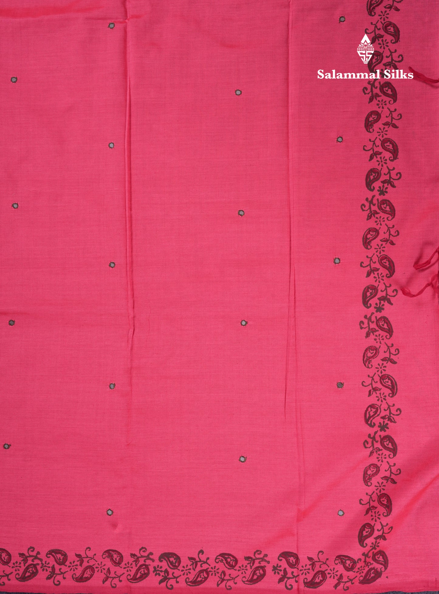 Beautiful Pinkish Peach Mirror Work South Cotton Printed Saree With Contrast Sapphire Green Blouse