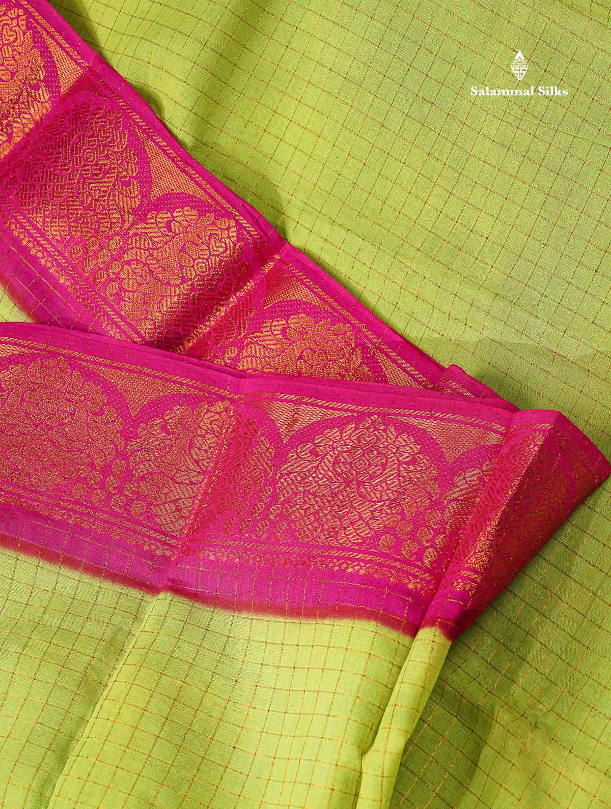 Sungudi Cotton Saree - Orange Colour Body Small Zari Checks With Baby Pink Border