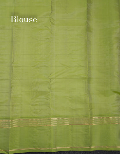Beautiful Half White Checks With Peacock Butta Pure Kanjivaram Silk Saree With Contrast Parrot Green Traditional Gap Border