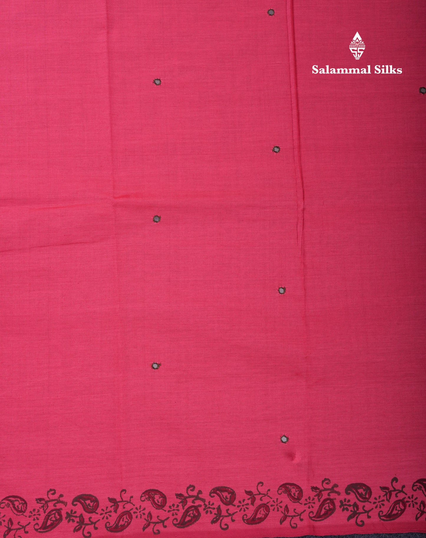 Beautiful Pinkish Peach Mirror Work South Cotton Printed Saree With Contrast Sapphire Green Blouse